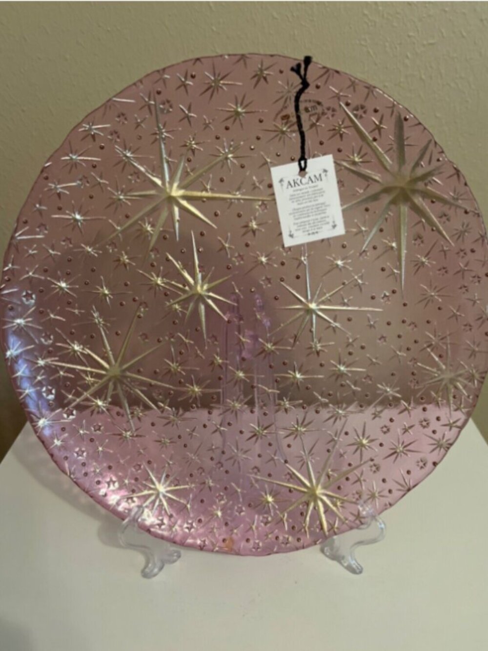 Akcam Glass Purple with Gold Star Design 12.5” Serving Platter NEW